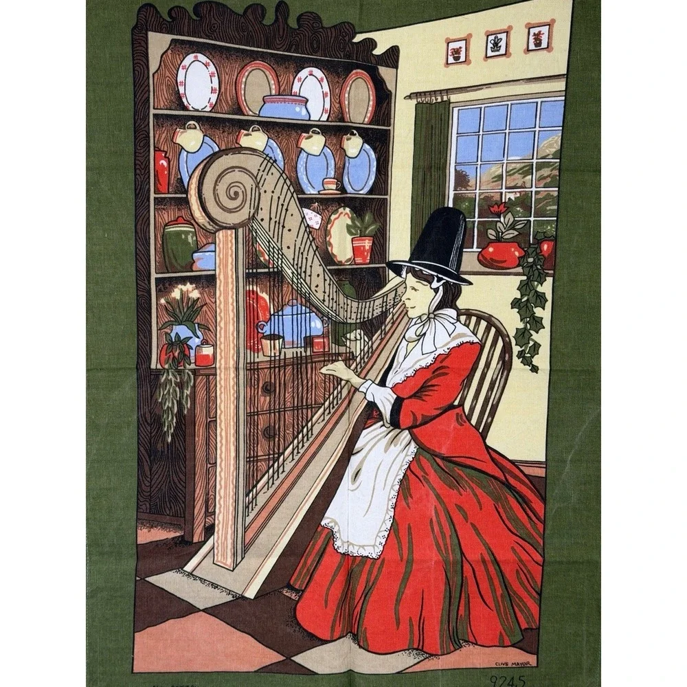 Clive Mayor Tea Towel Vintage Pilgrim Harpist Cottagecore Farmhouse Kitchen